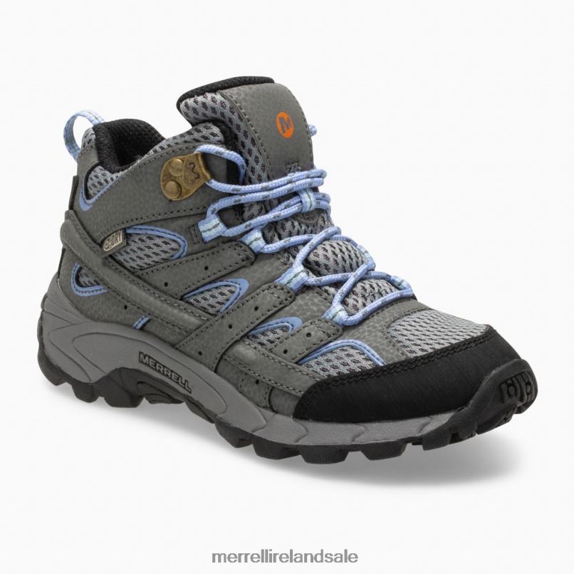 Moab 2 Mid Waterproof Boot (MK162260) Merrell Kids BX26T804 Grey/Periwinkle Shoes
