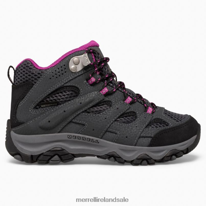 Moab 3 Mid Waterproof Boot (MK165703) Merrell Kids BX26T1433 Granite/Berry Shoes