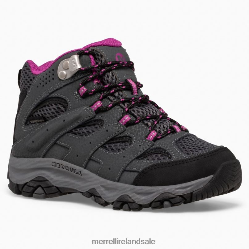 Moab 3 Mid Waterproof Boot (MK165703) Merrell Kids BX26T1433 Granite/Berry Shoes