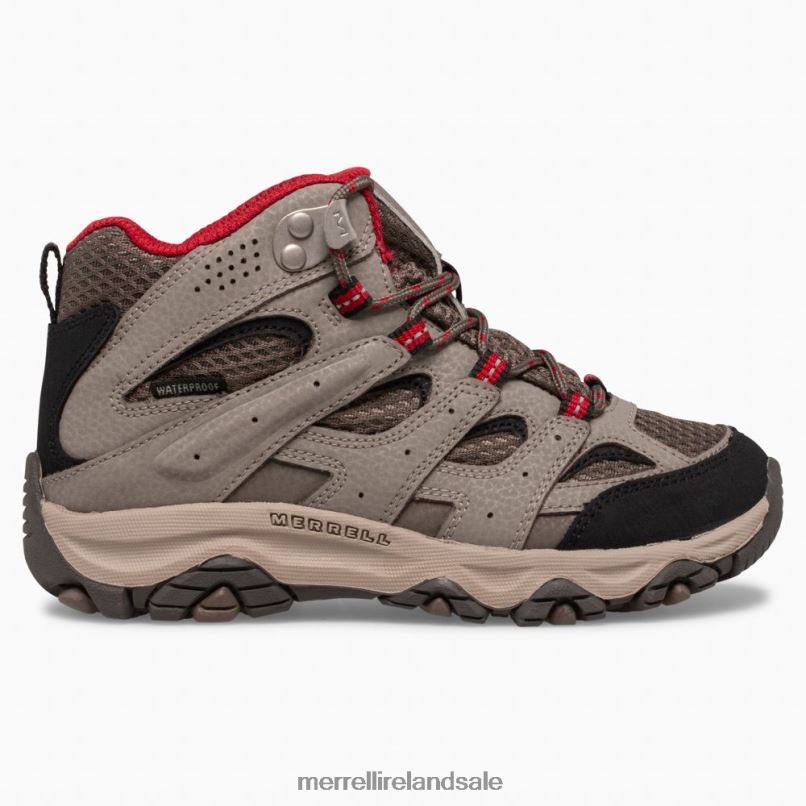 Moab 3 Mid Waterproof Boot (MK265701) Merrell Kids BX26T1430 Boulder/Red Shoes