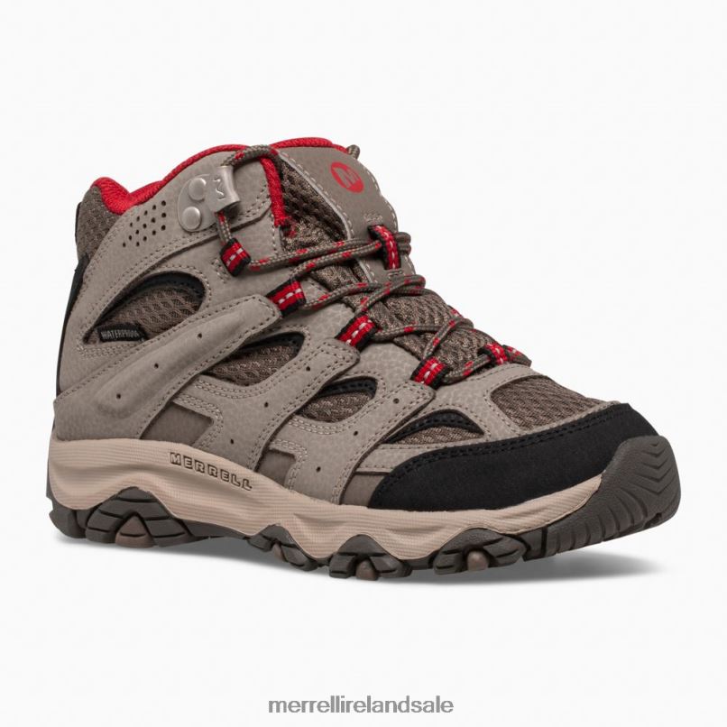 Moab 3 Mid Waterproof Boot (MK265701) Merrell Kids BX26T1430 Boulder/Red Shoes
