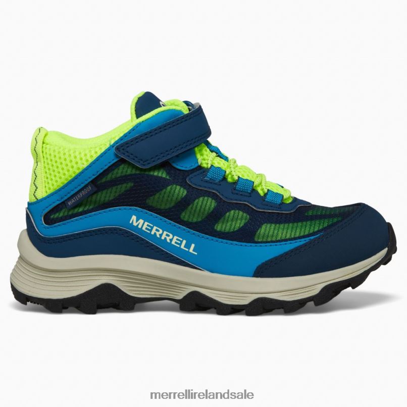 Moab Speed Mid A/C Waterproof (MK267121) Merrell Kids BX26T1384 Navy/Hi Viz Shoes