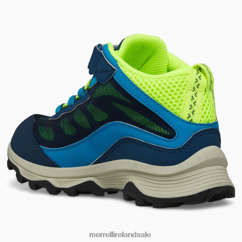 Moab Speed Mid A/C Waterproof (MK267121) Merrell Kids BX26T1384 Navy/Hi Viz Shoes