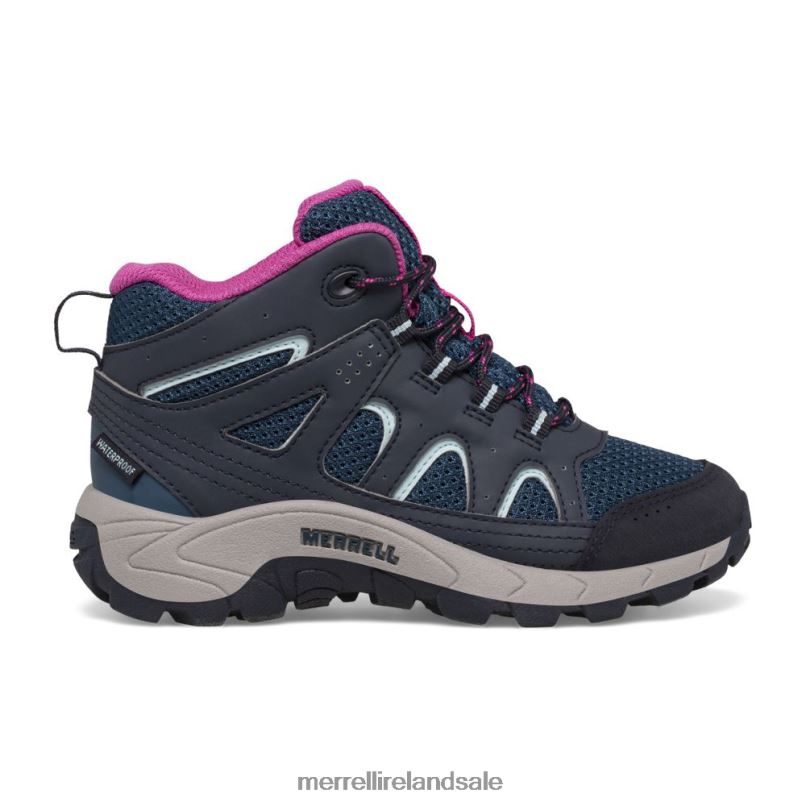 Oakcreek Mid Lace Waterproof Boot (MK166227) Merrell Kids BX26T1443 Navy/Turquoise/Fuchsia Shoes