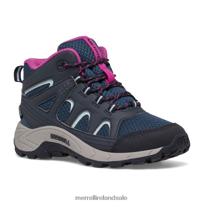 Oakcreek Mid Lace Waterproof Boot (MK166227) Merrell Kids BX26T1443 Navy/Turquoise/Fuchsia Shoes