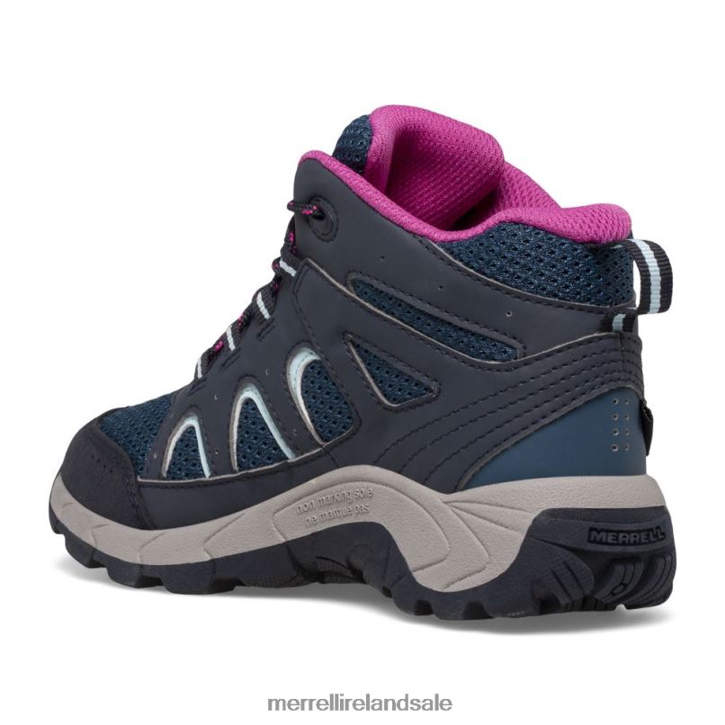 Oakcreek Mid Lace Waterproof Boot (MK166227) Merrell Kids BX26T1443 Navy/Turquoise/Fuchsia Shoes