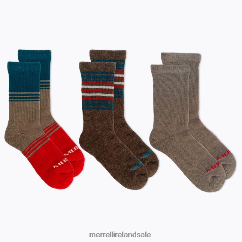 Holiday Thermal Wool Blend Crew 3 Pack Sock (JSF26507-238) Merrell Unisex BX26T582 Brown Assorted Accessories