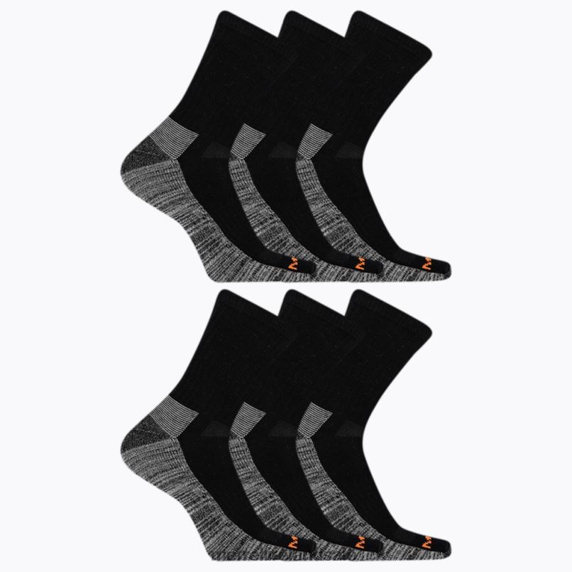 Work Crew Sock 6 Pack (JSS26719-010) Merrell Unisex BX26T266 Black Accessories